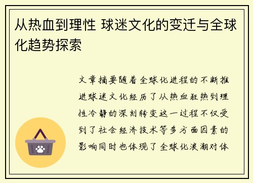 从热血到理性 球迷文化的变迁与全球化趋势探索