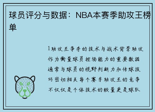 球员评分与数据：NBA本赛季助攻王榜单